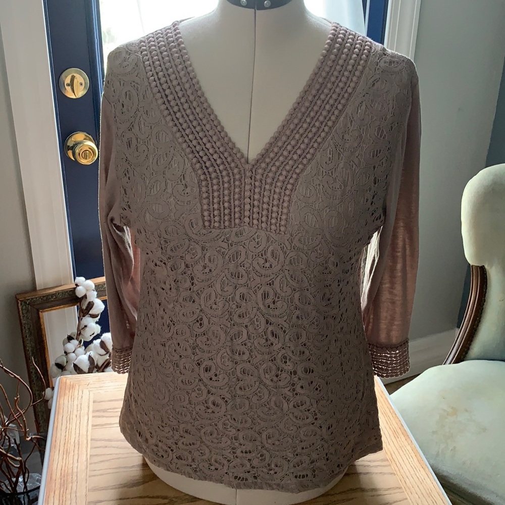 Elegant Lace V-Neck Top - Taupe